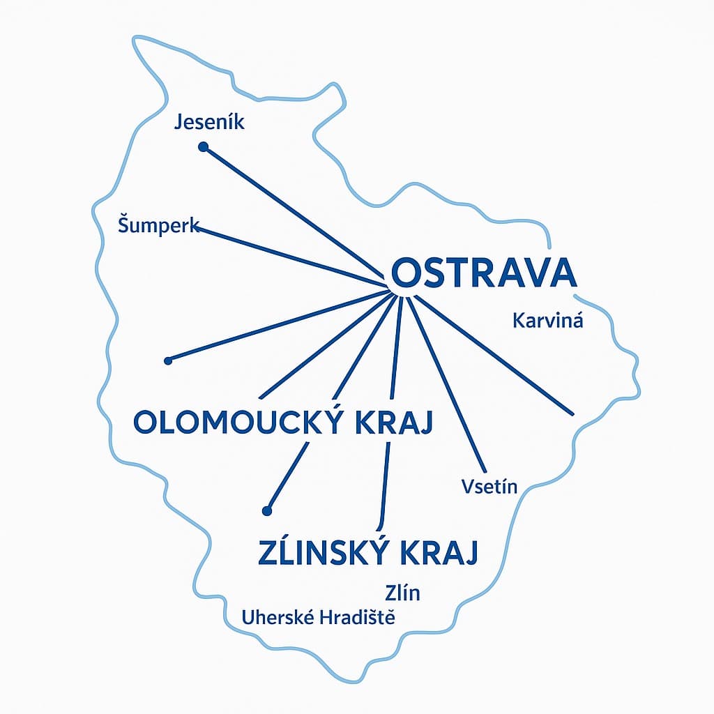 Mapa pokrytí - Ostrava, Olomoucký a Zlínský kraj